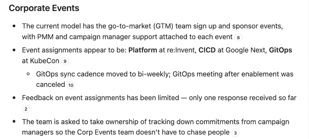 Notion AI Meeting Notes summary with citations, including a line no one said
