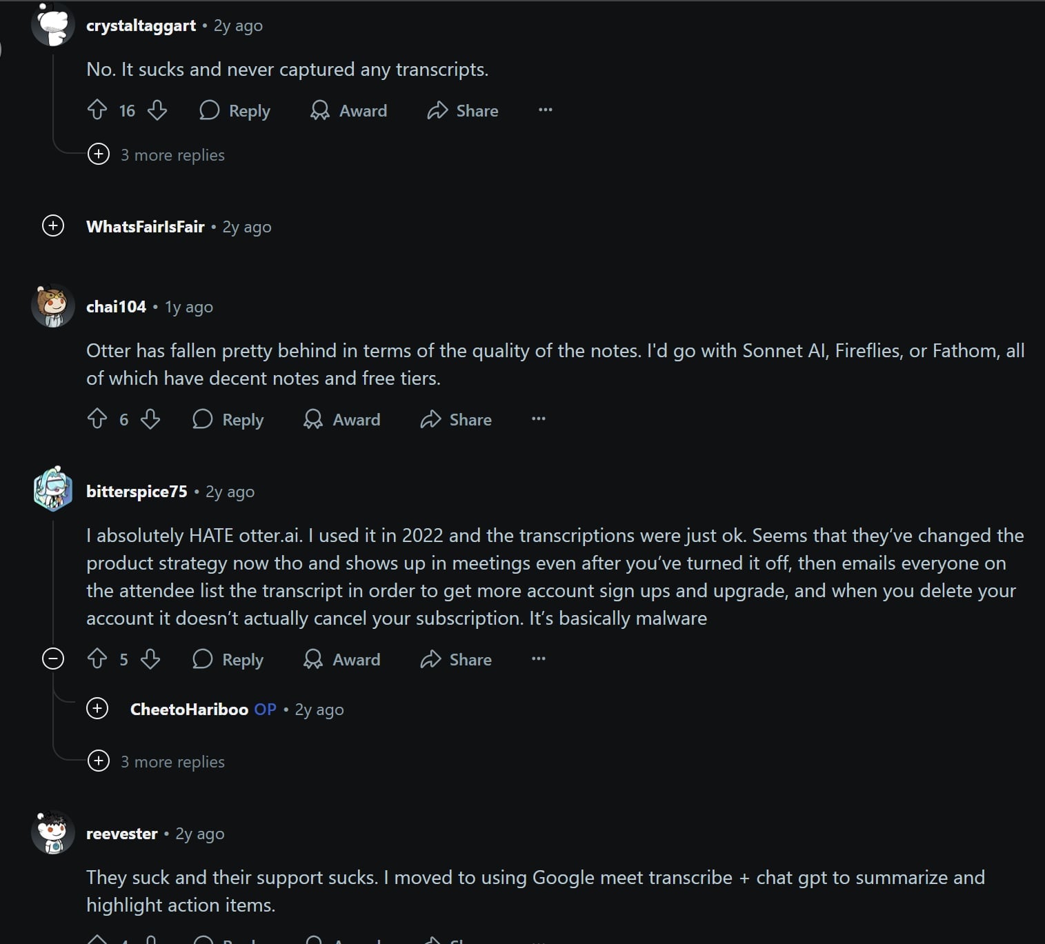 Más opiniones de Reddit sobre Otter
