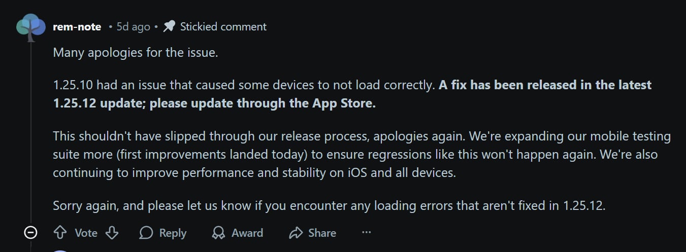 RemNote themselves reply on Reddit threads to help users.