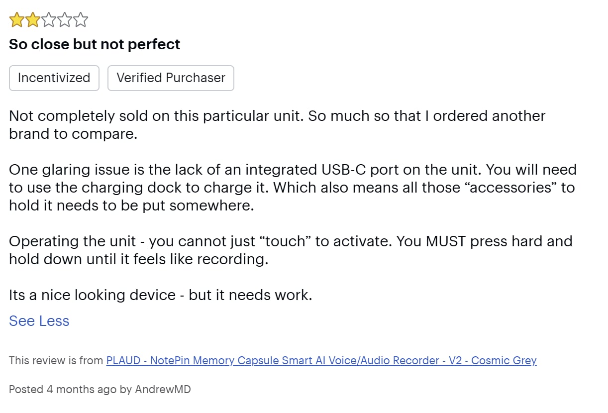 BestBuy review of Plaud NotePin