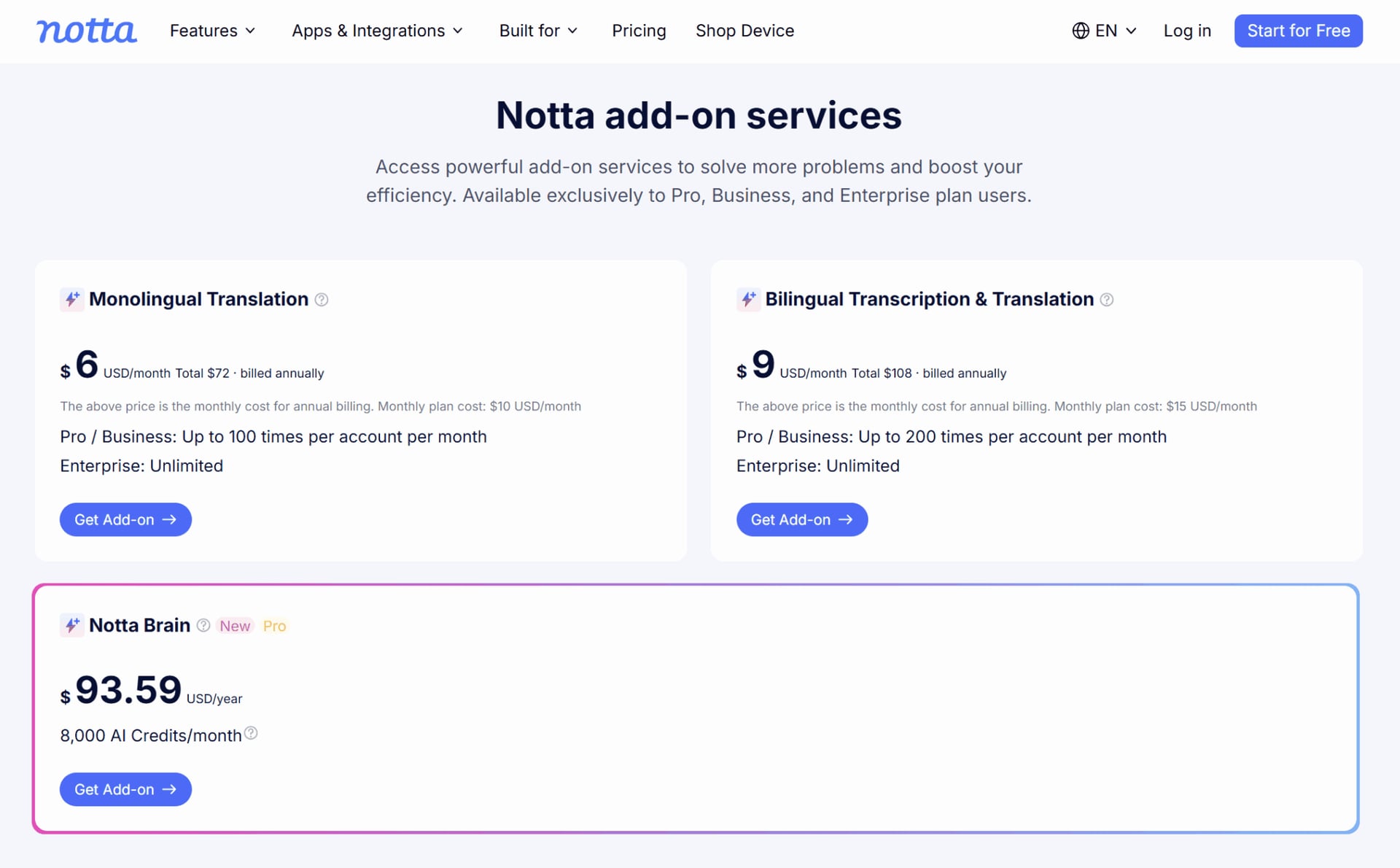 Notta pricing as of August 2026.