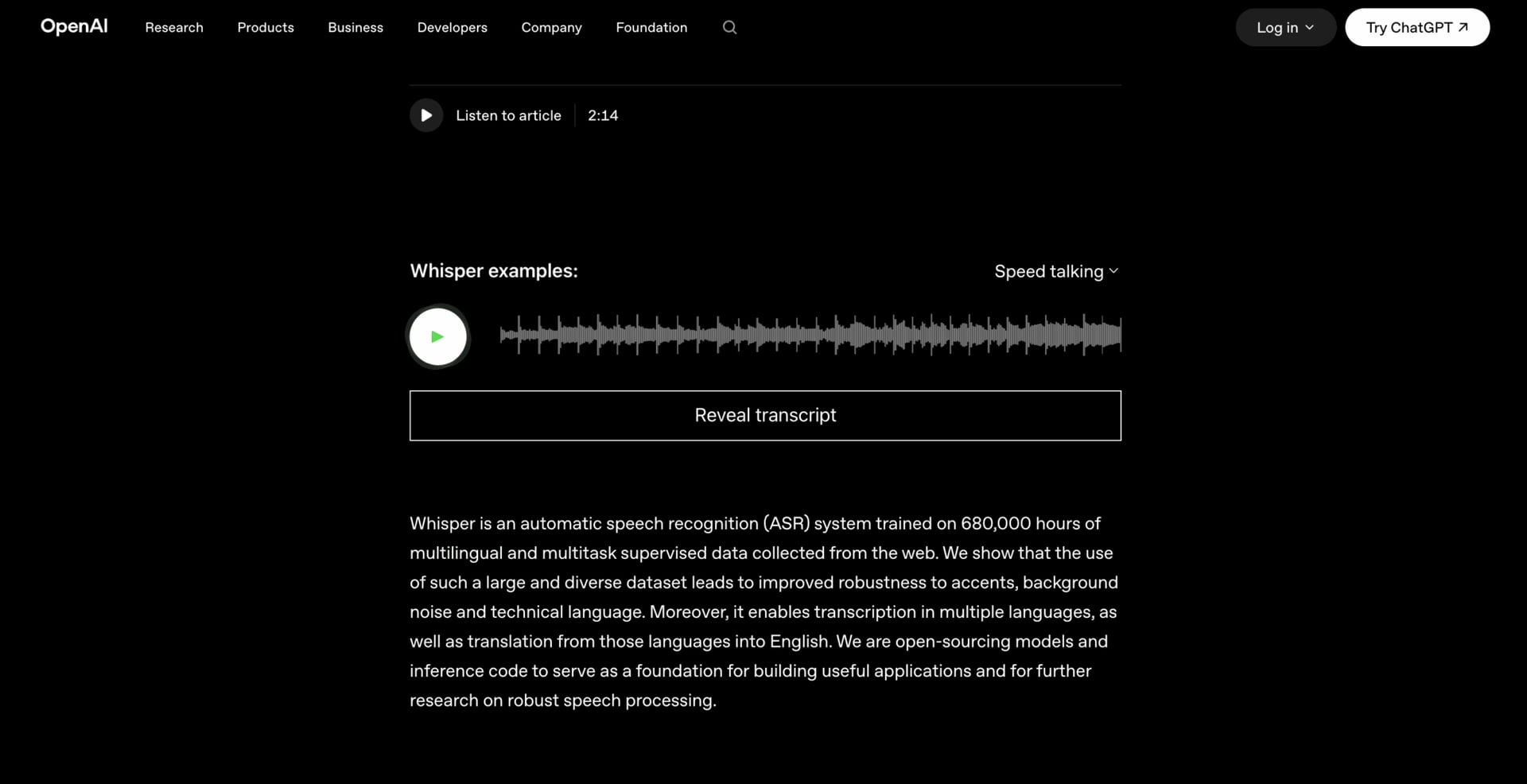 OpenAI Whisper, an open-source speech recognition model that transcribes and translates audio locally