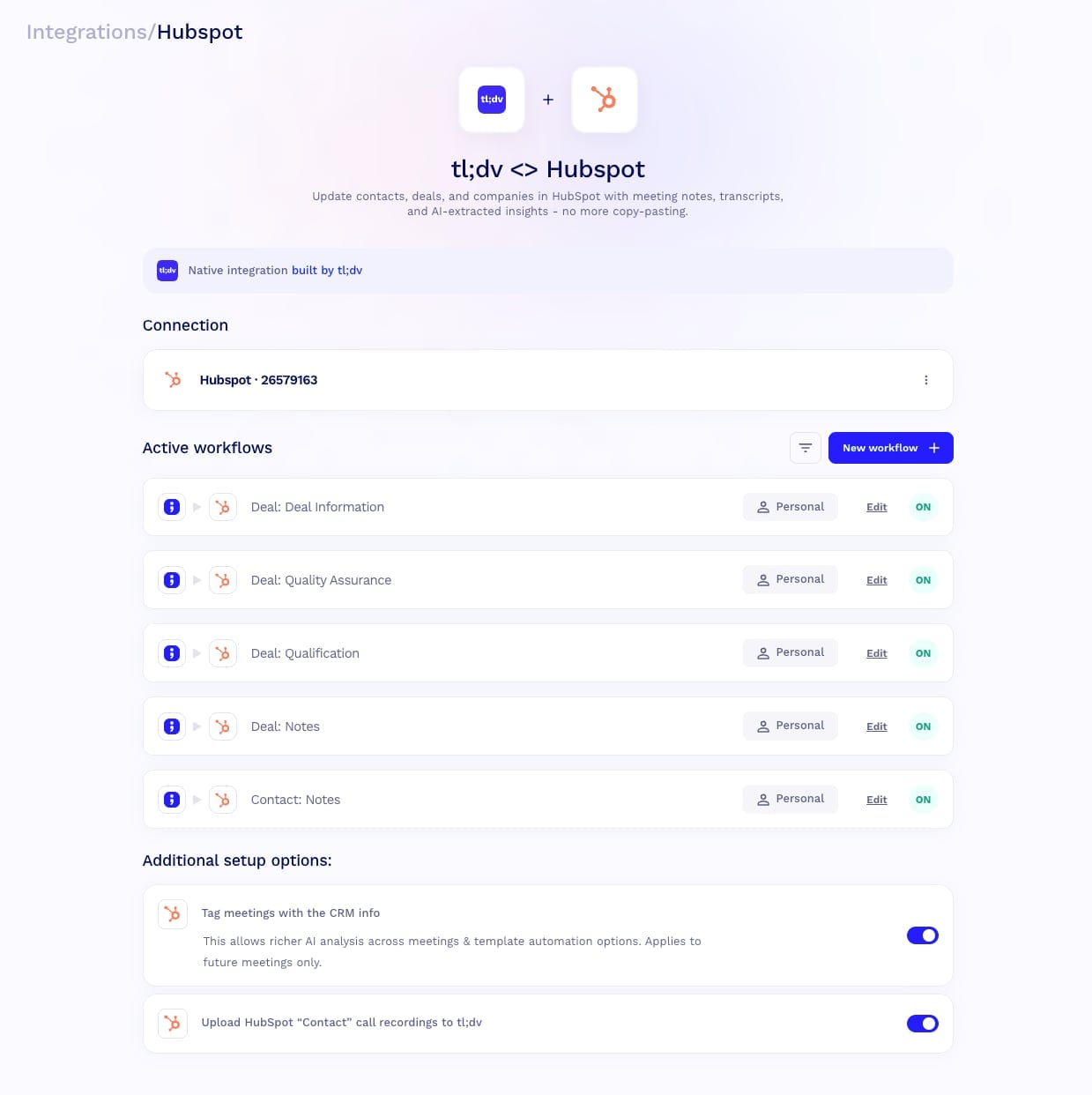 tldv hubspot intergration