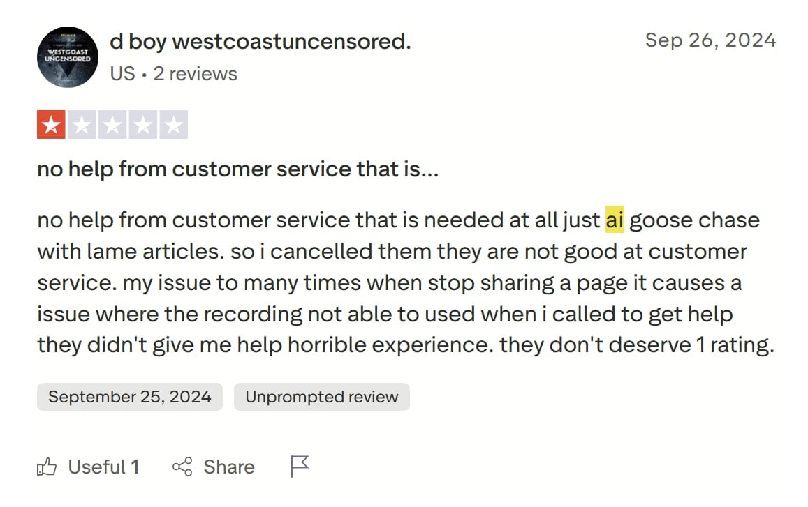 Zoom's poor customer service reviews #3