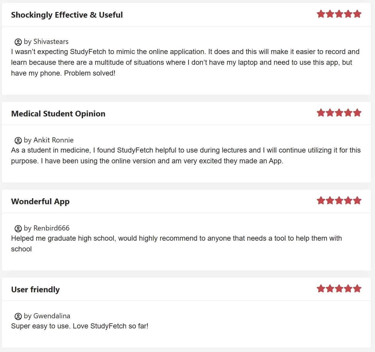 JustUseApp positive reviews of StudyFetch