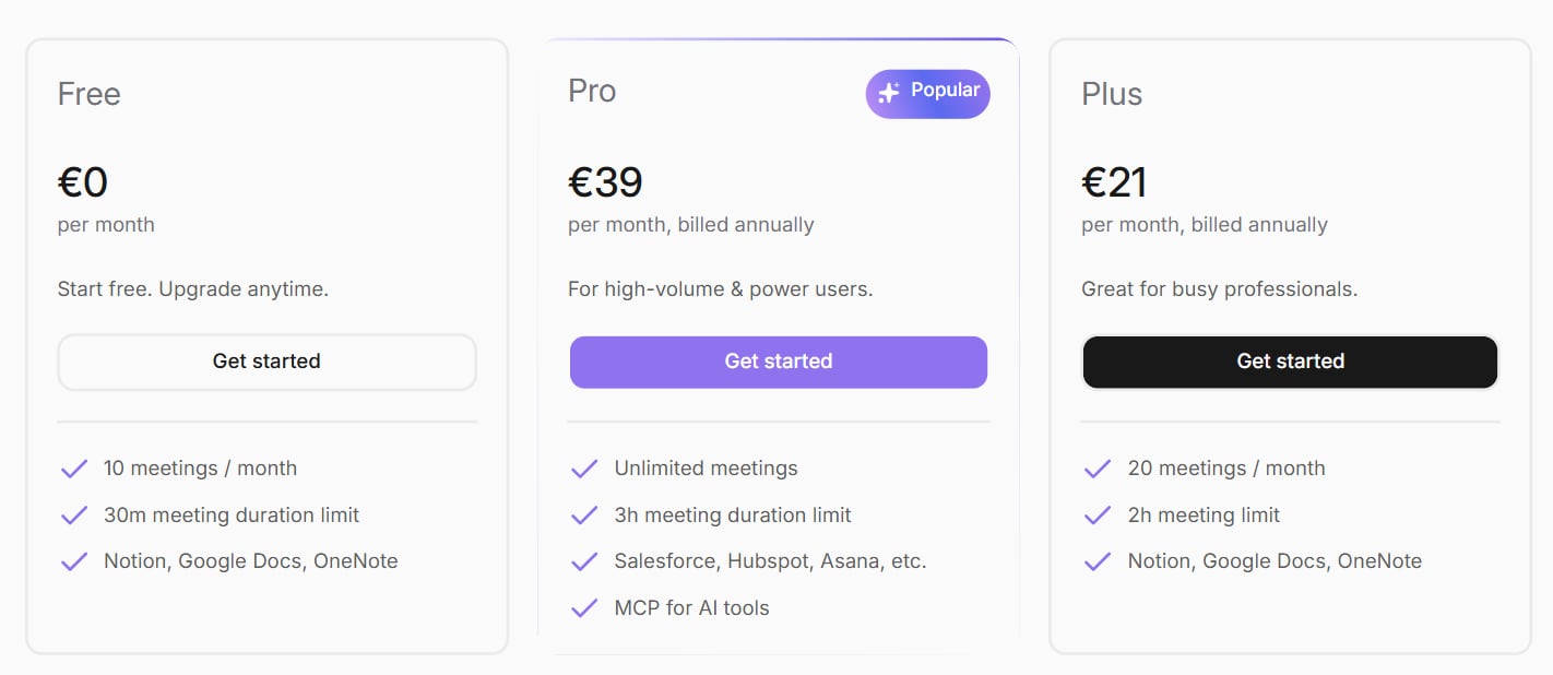 Jamie's personal pricing plans.