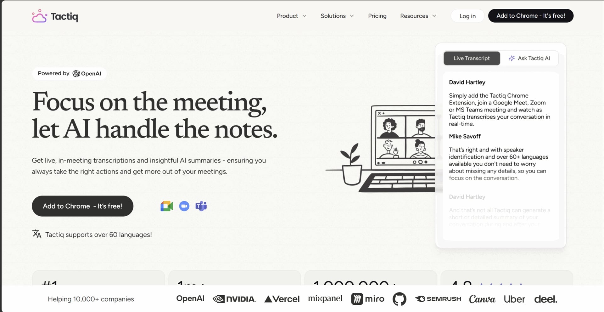 Tactiq homepage as of August 2026