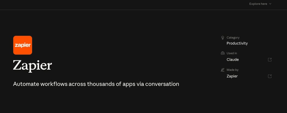 Коннектор Zapier в каталоге коннекторов Claude