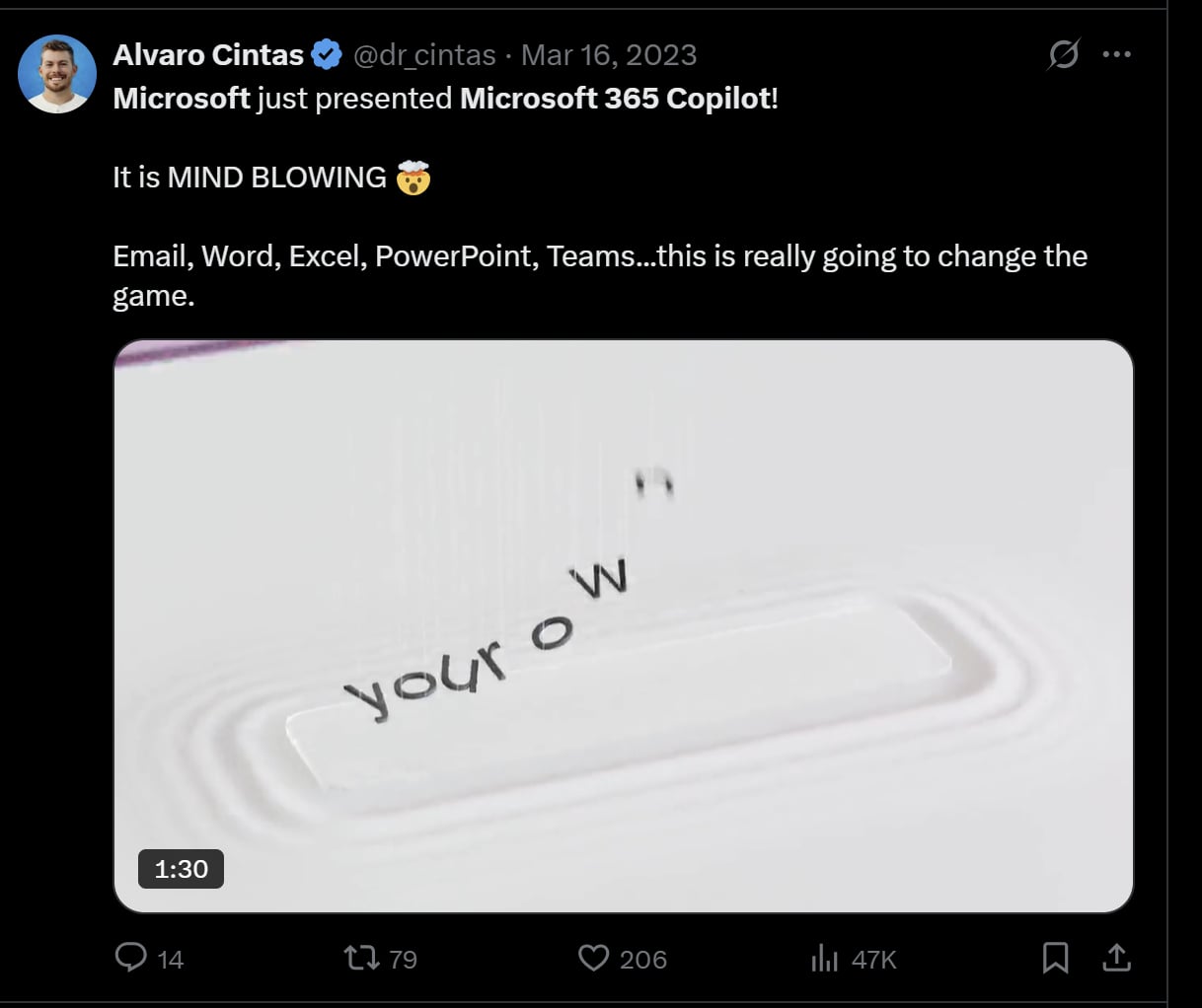 X post advertising Copilot for MS 365