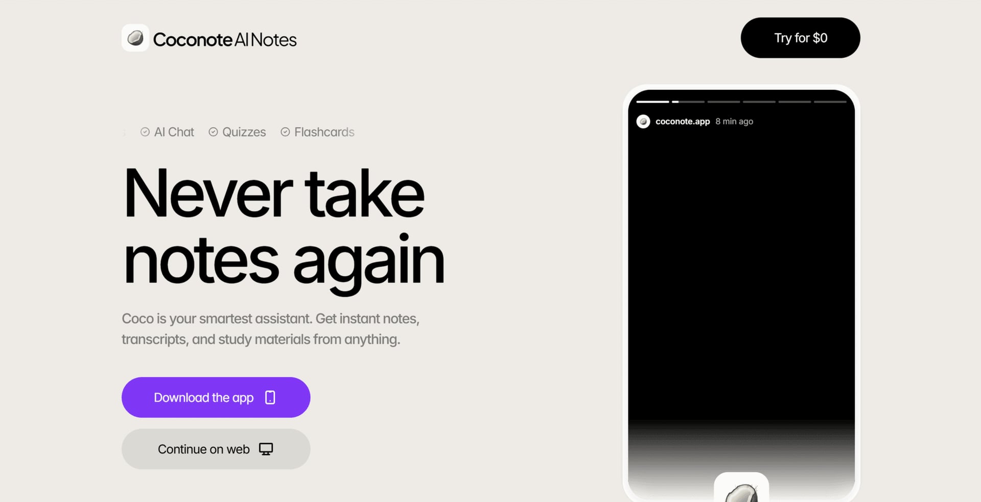 Coconote AI homepage