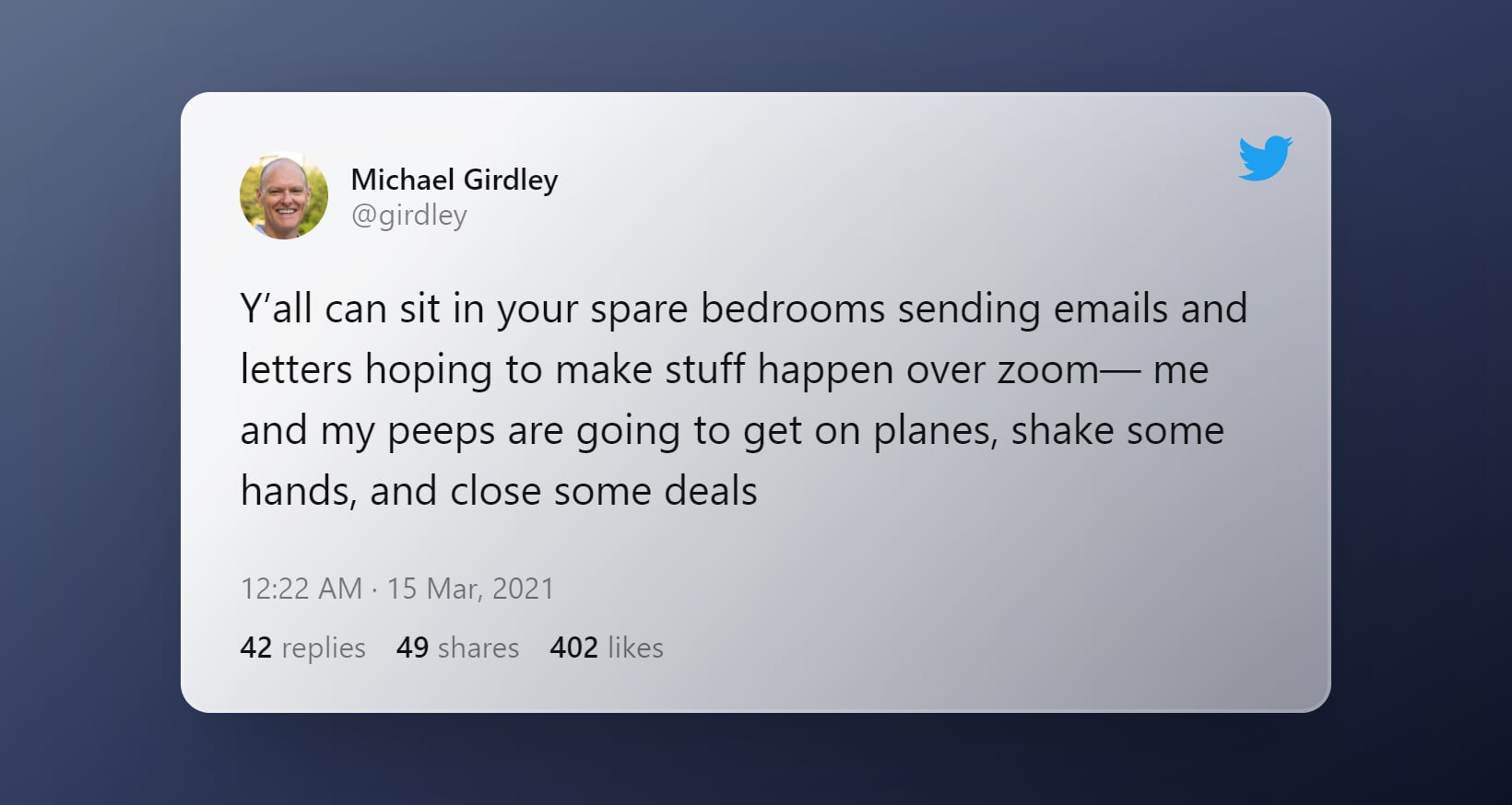 Tweet by Michael Girdley