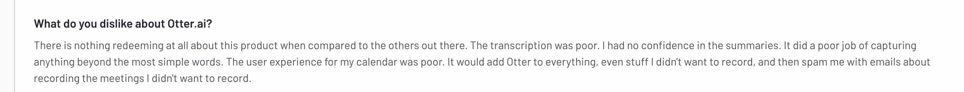Snippet of Otter.ai review from G2
