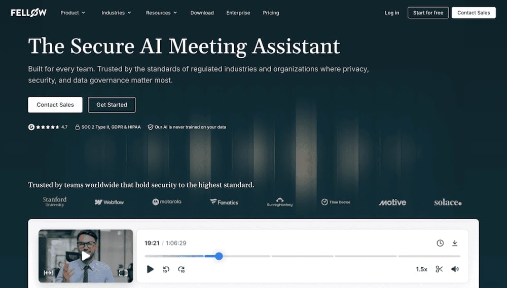 Fellow homepage, October 2026: "The Secure AI Meeting Assistant"