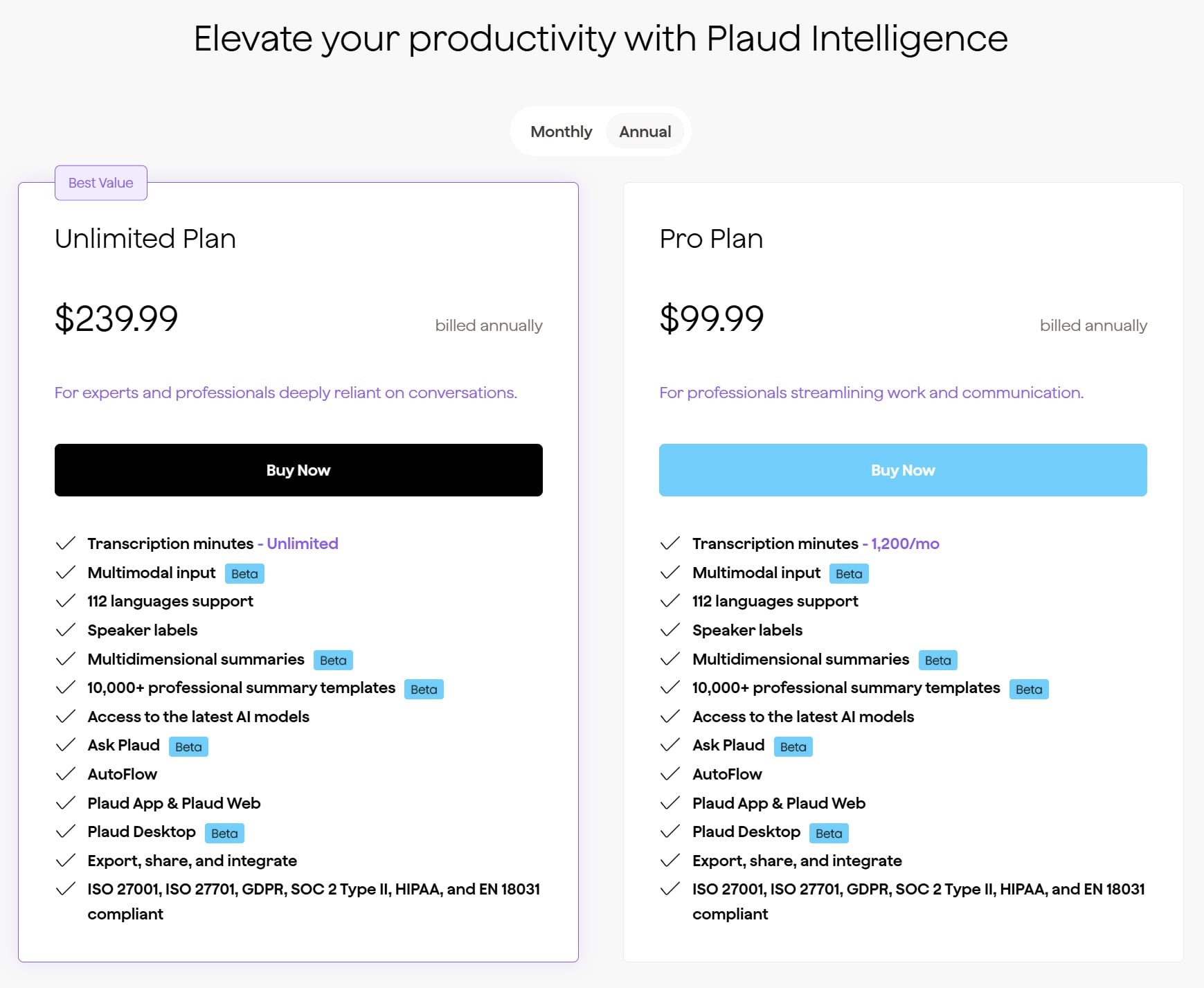 Plaud's subscription models as of Jan 2026.