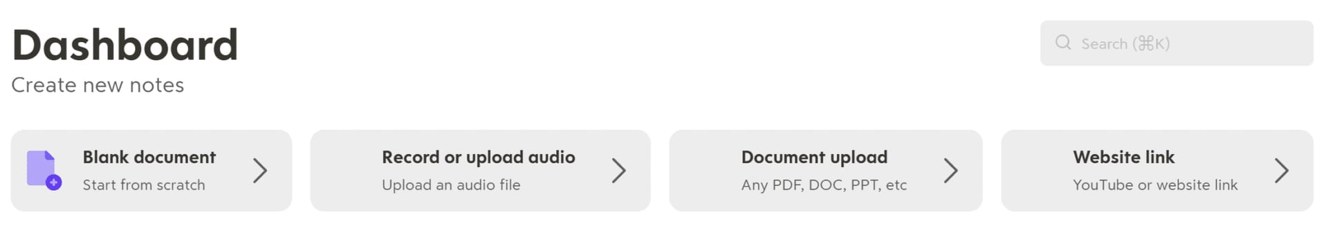 Turbo AI dashboard showing the main 'Record or Upload Audio' button for starting new transcriptions.