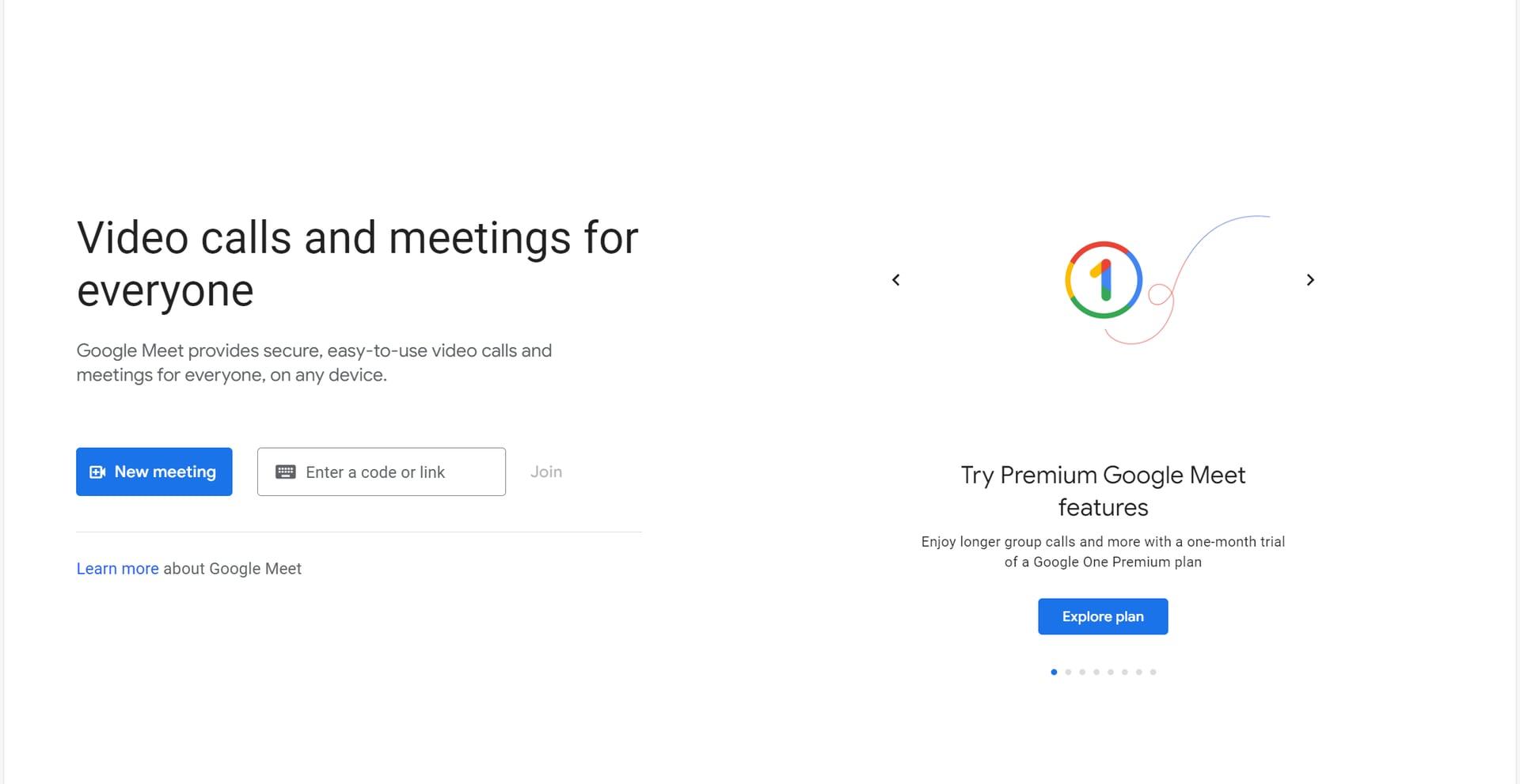 Google Meet Página inicial