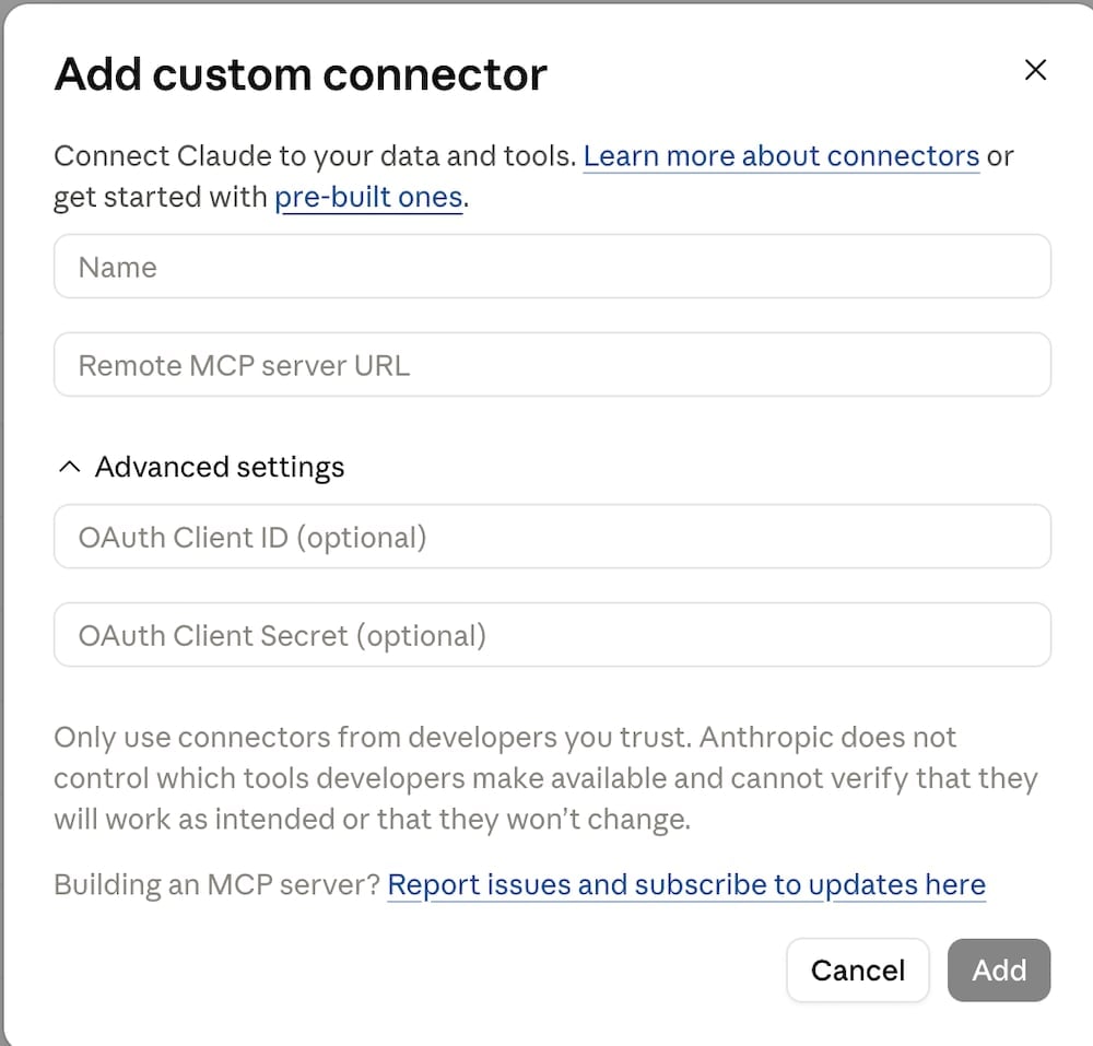 Claude Add Custom Connector