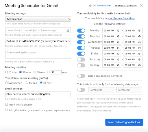 Meeting scheduler for Gmail google chrome extension