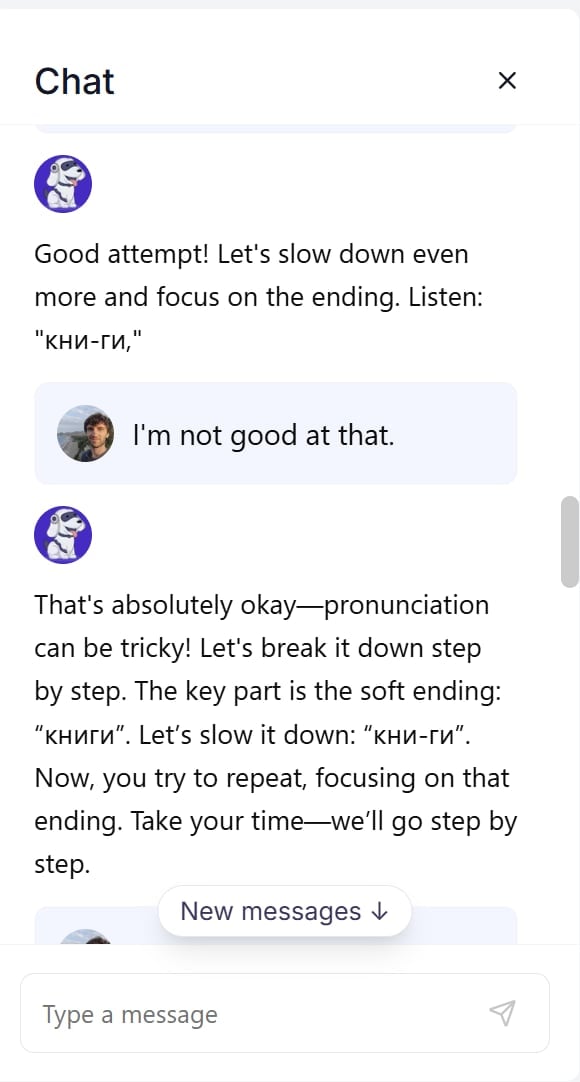A screenshot of StudyFetch's TutorMe transcript as Spark.E responded to me in real time.