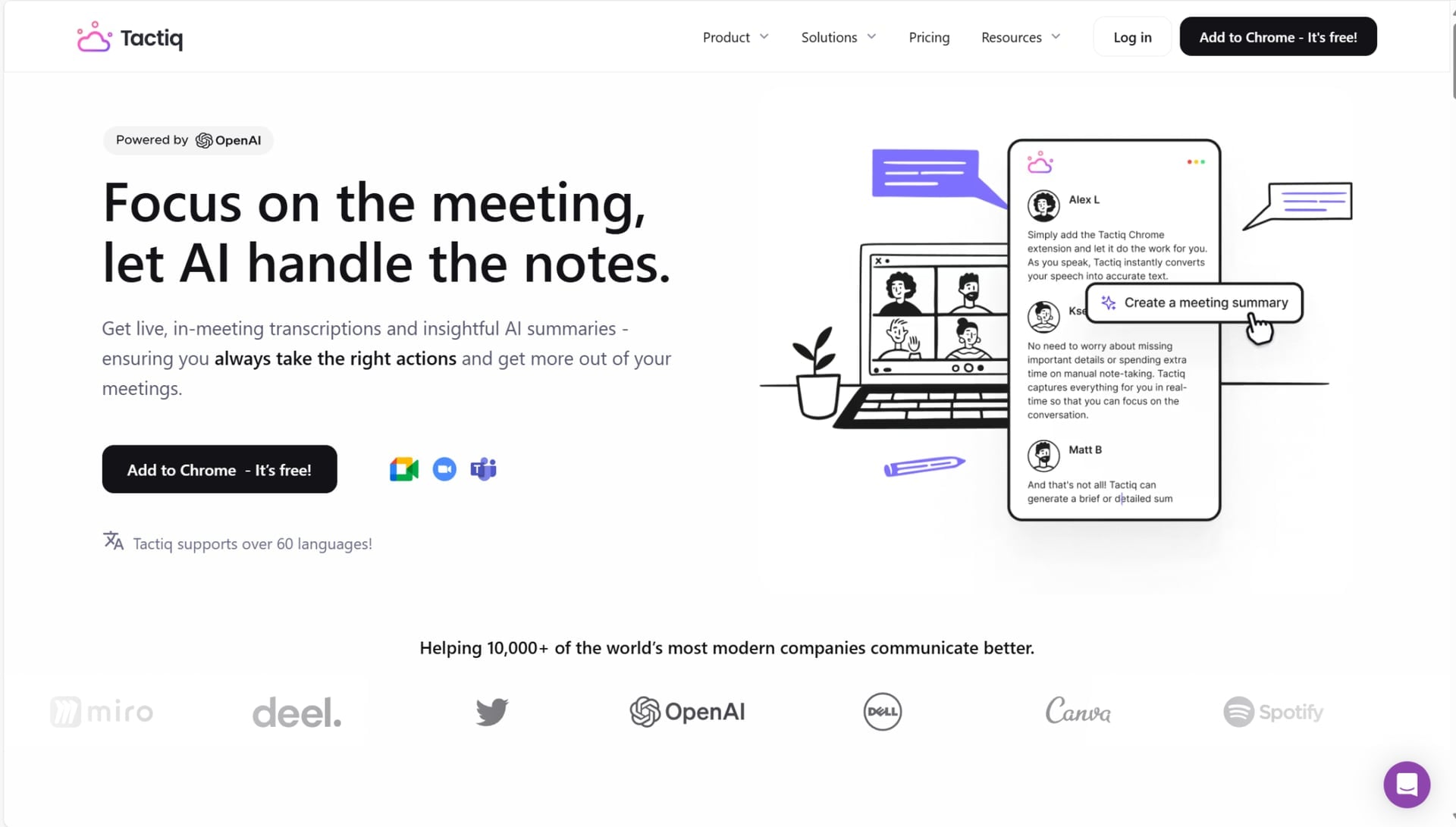 Nueva página de inicio de Tactiq