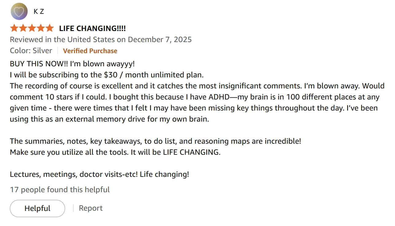 A popular Amazon review of Plaud.