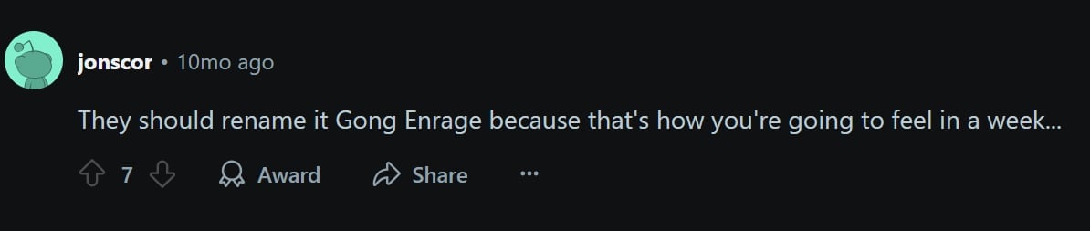 Gong Engage deveria ser renomeado para Gong Enrage, de acordo com um pôster do Reddit.