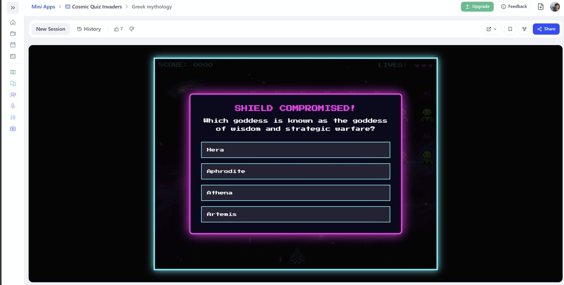 Another screenshot of StudyFetch's Cosmic Quiz Invaders game, this time of the question screen.