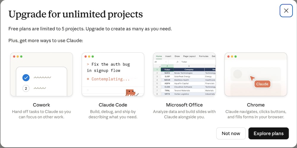 Claude Projects The free cap, from the product rather than the documentation
