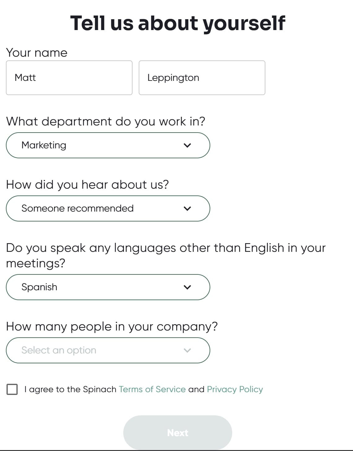 Spinach AI's onboarding process.