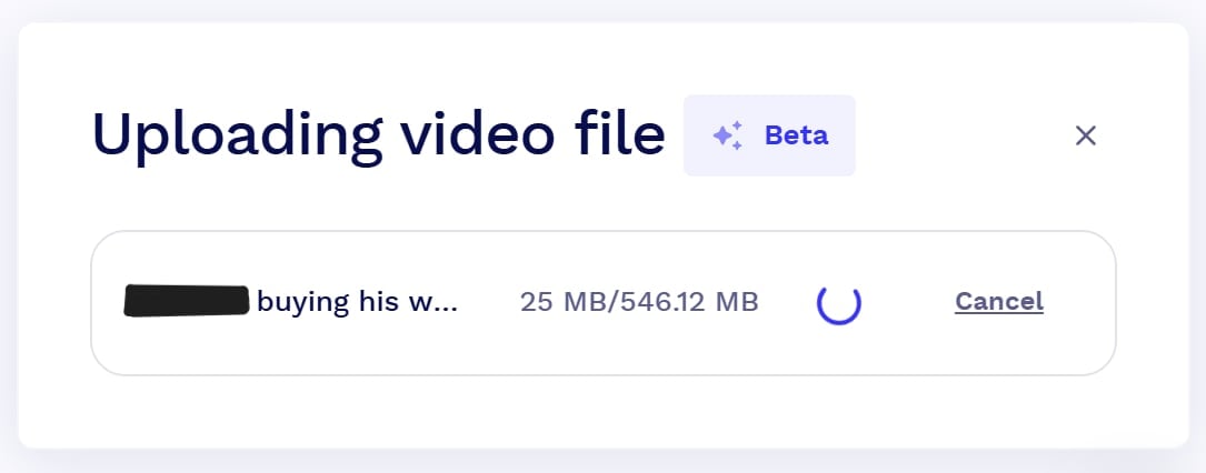 tl;dv's upload a file is processing.