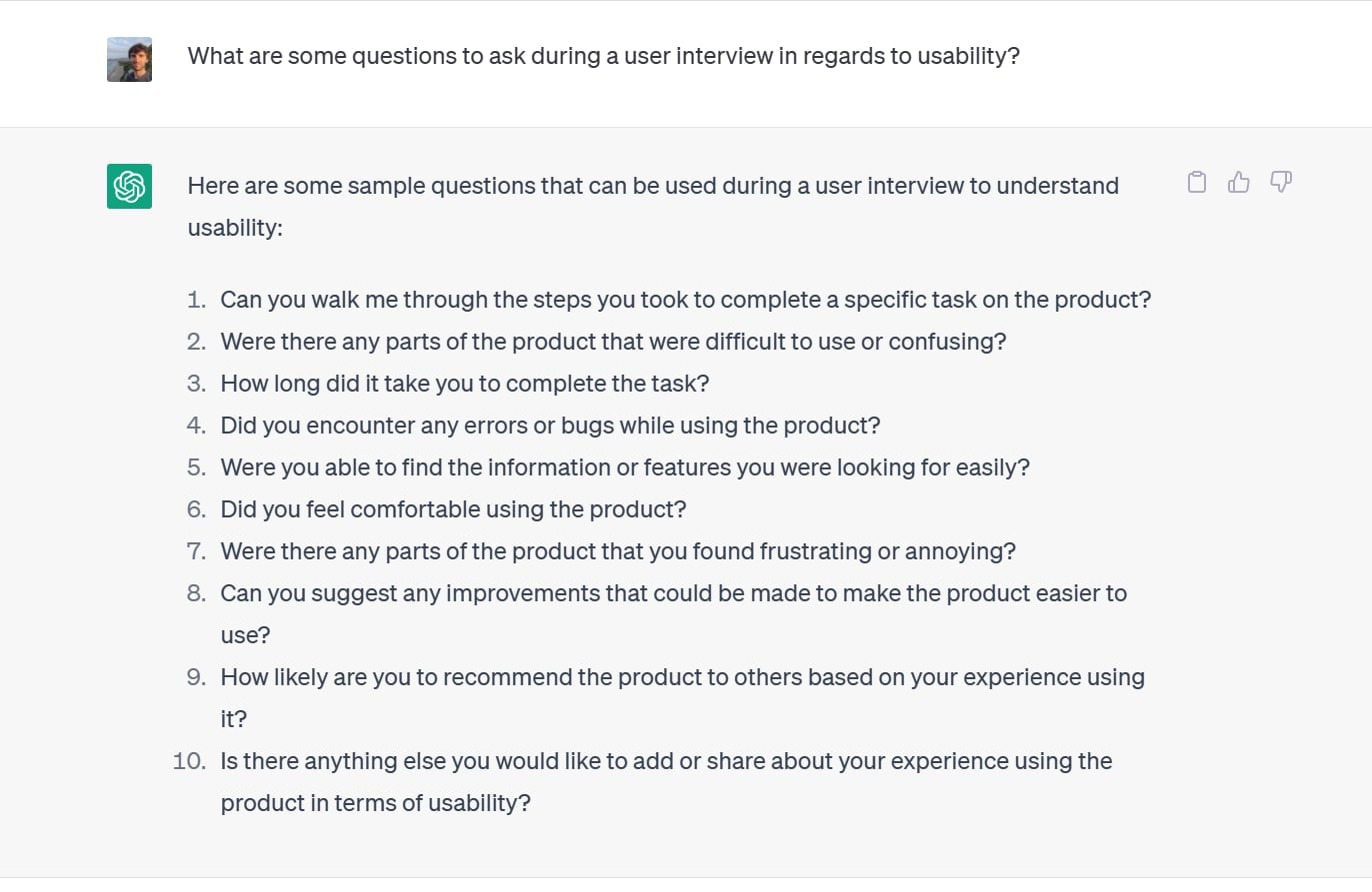 ChatGPT has endless questions for user interviews