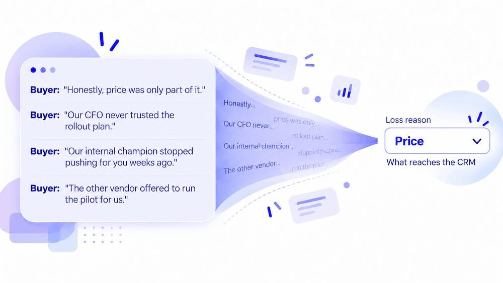 A buyer's four reasons for losing a deal compressed into one CRM field: Loss reason: Price