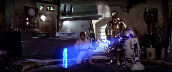 スターウォーズでR2D2がレイア姫のホログラムを映し出す