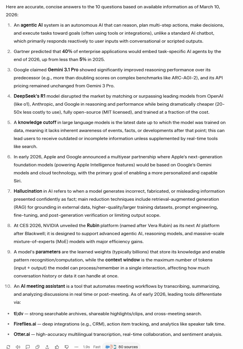 Grok's factual knowledge output, providing highly accurate and up-to-date answers but in a bulky, unnumbered paragraph format.