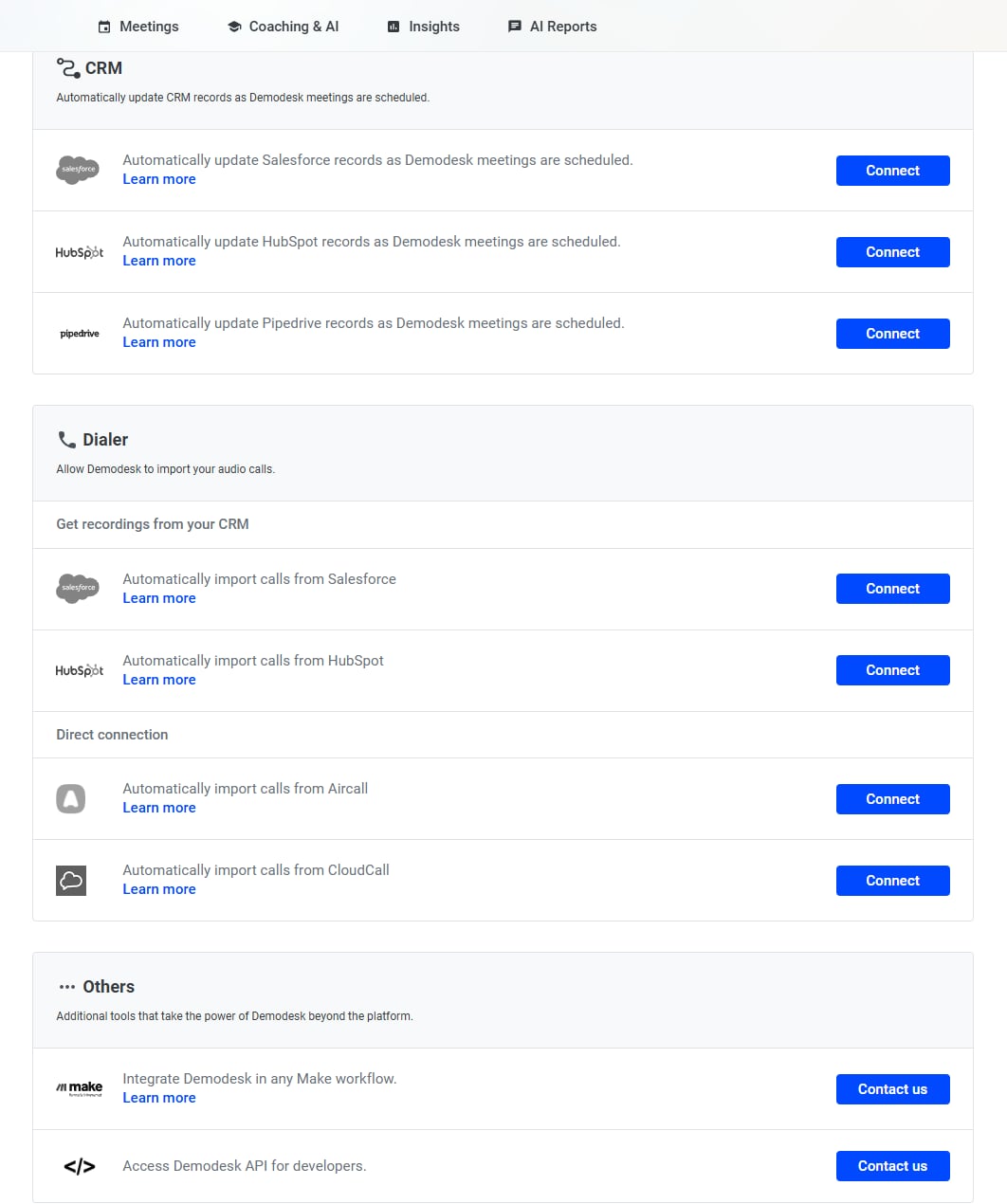 Demodesk's integration list