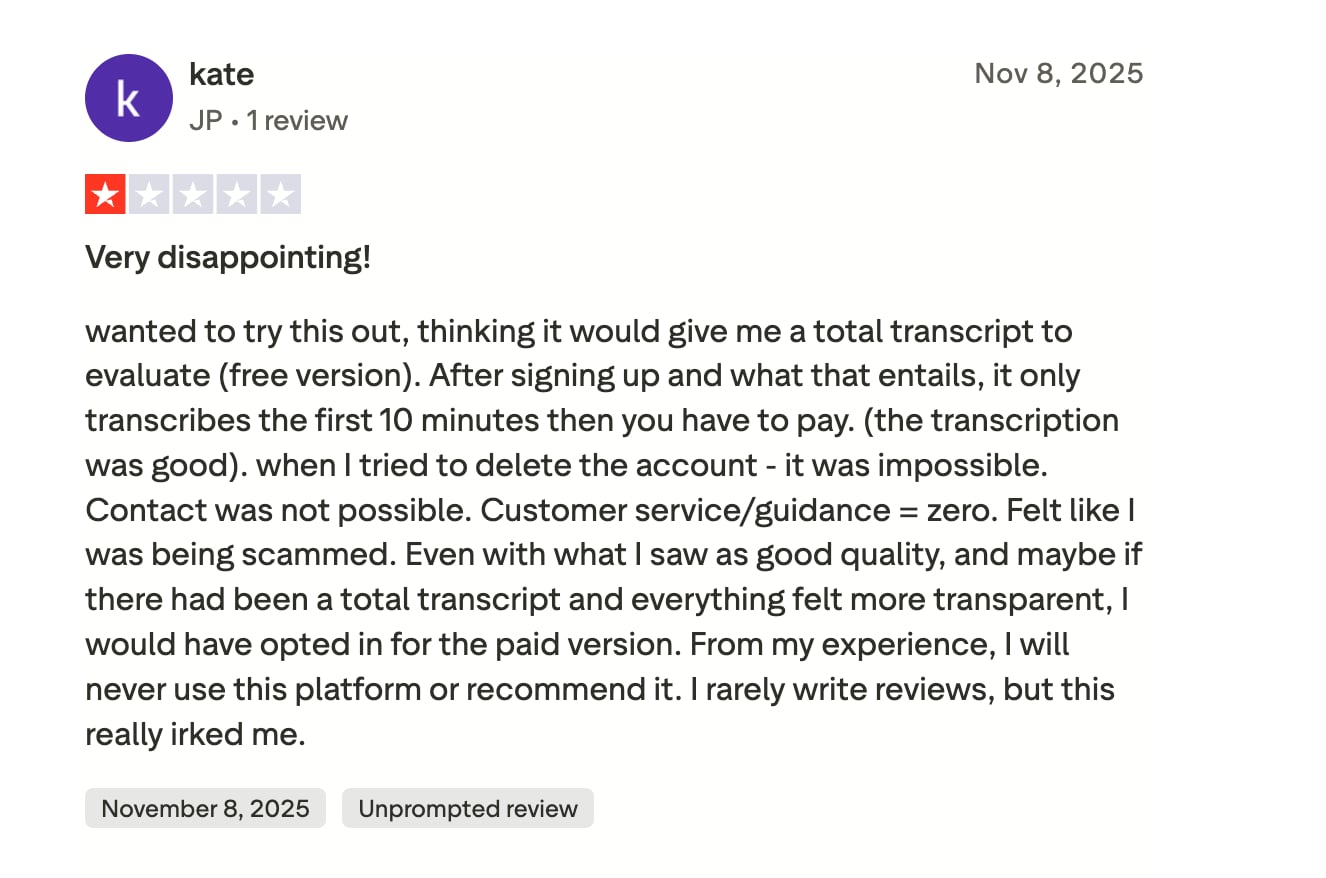 Negative happyscribe review