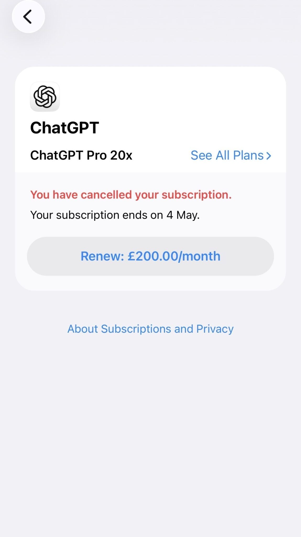 Cancelling chatgpt on an iphone