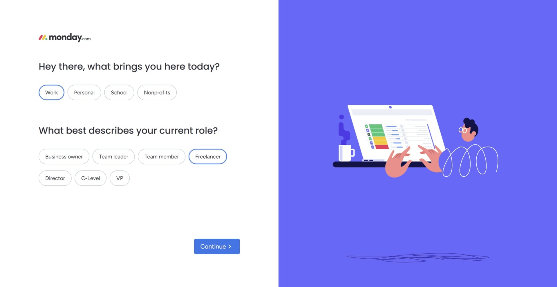 Monday's onboarding starts with some simple questions.