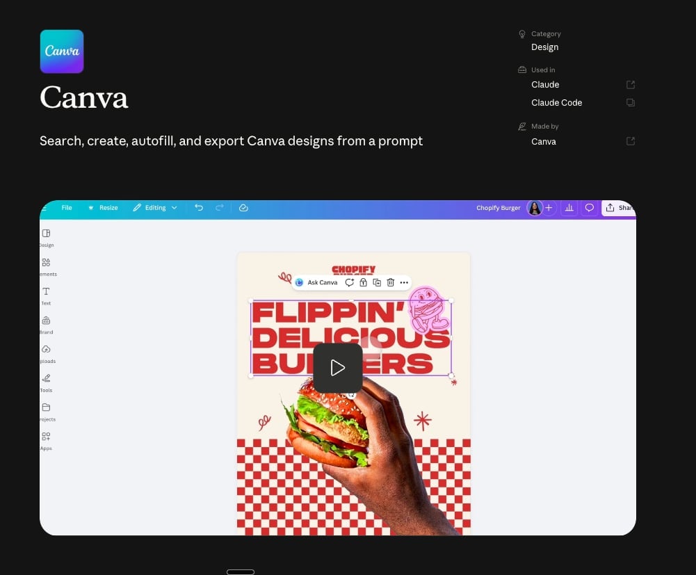 Коннектор Canva в каталоге коннекторов Claude