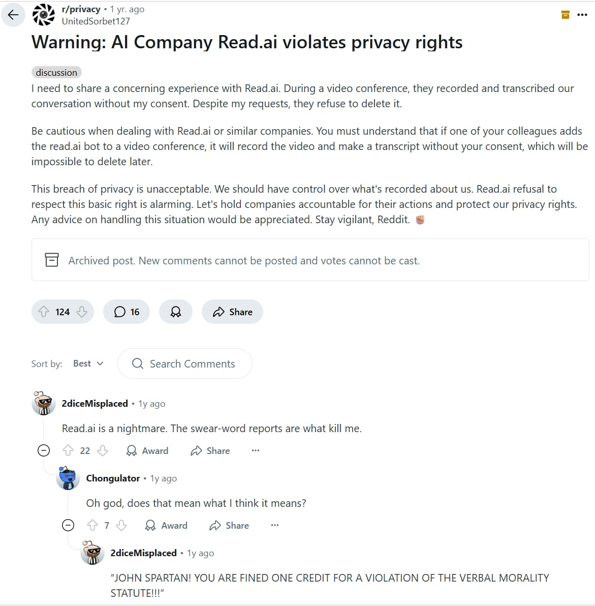 Read.aiの評判は Reddit でもあまり良くありません。