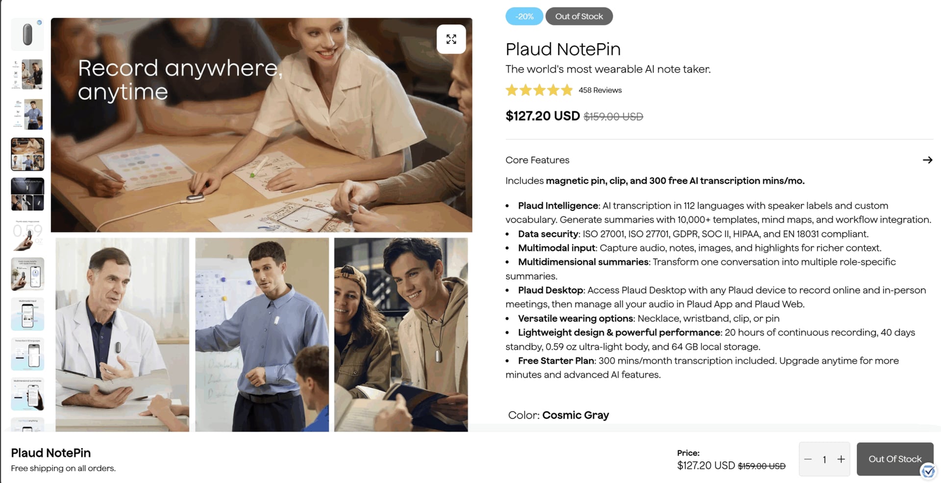 Plaud NotePin homepage